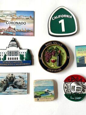Lot 8 California Fridge Magnets San Diego Pebble Beach Napa Valley Capitol Hwy 1